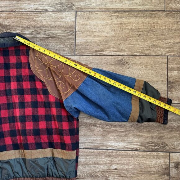 Patchwork Jacket XS Plaid Denim Pockets Cowboy Western Vintage - Picture 13 of 15